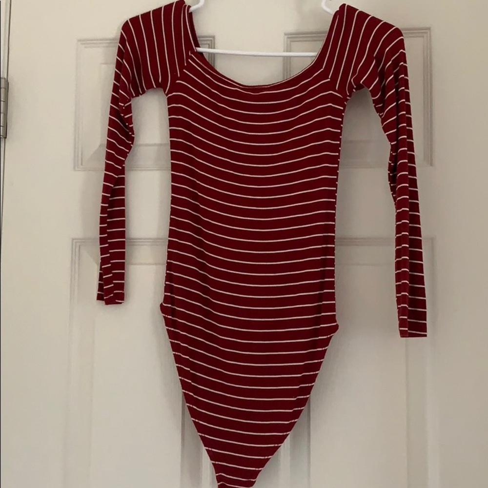 Forever 21 burgundy and white stripped bodysuit